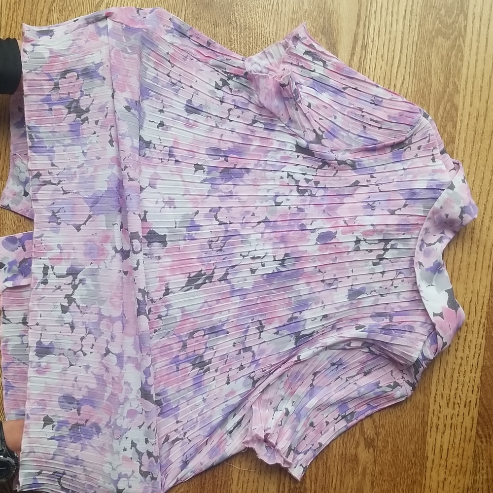 (XS) TanJay Floral Blouse Stretchy & Feminine Ruffle Business Casual Formal - Picture 10 of 10